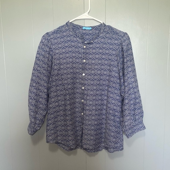 J. McLaughlin Chambray Blue and White Cotton Silk Blend Button Down Blouse Mediu - Picture 1 of 6